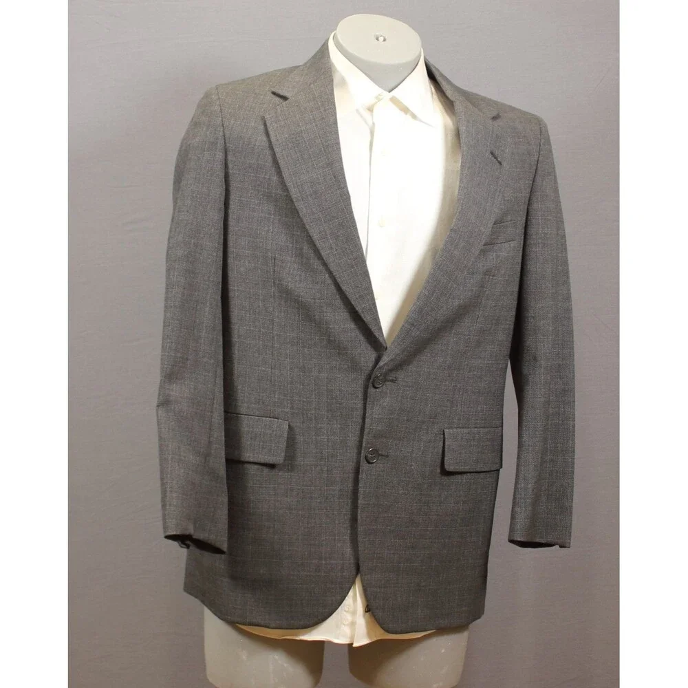 Embassy Square Vintage 2 Piece Suit Mens Gray Checked 40R Flat Fronts 34" W USA - Picture 4 of 13